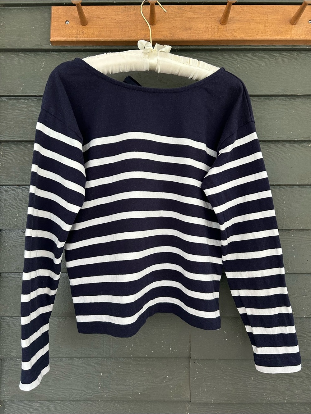 J. Crew Navy and White Striped Boatneck Top XS